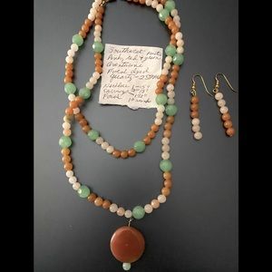 Southwest faceted Adventurine & dyed Quartz Necklace/Earrings Set